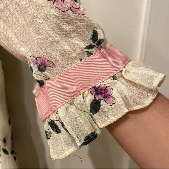 Vtg 70’s Floral 🌸 Maxi Dress Puffy Long Sleeve Cottagecore - Picture 6 of 7